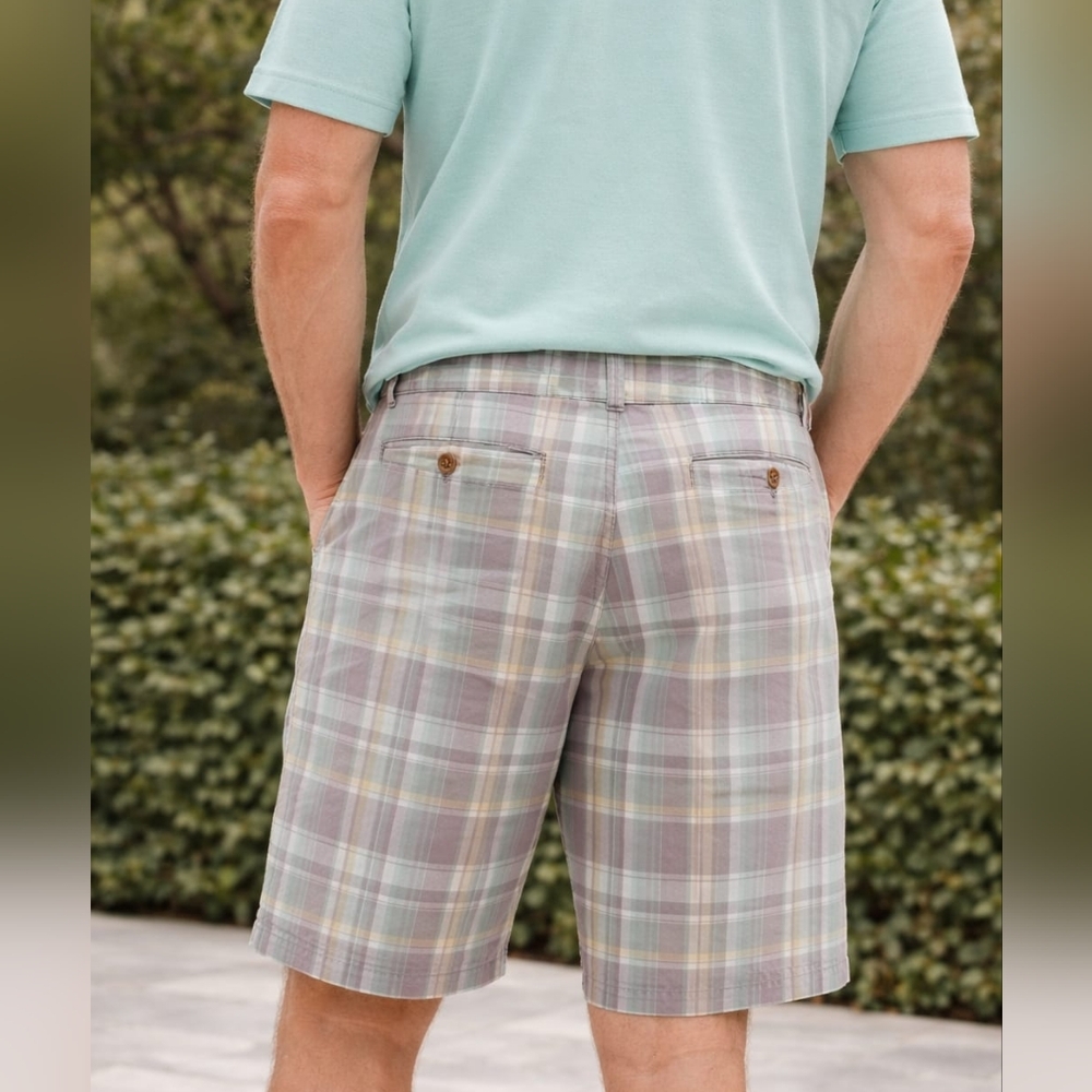 Tommy Bahama Grey & Aqua Green Bermuda Plaid Shorts Pants for Men Sz 36 - Picture 6 of 6